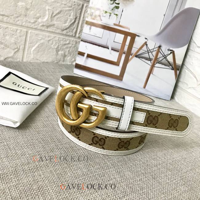 Gucci Classic Belt Handmade Original Size Brown & White